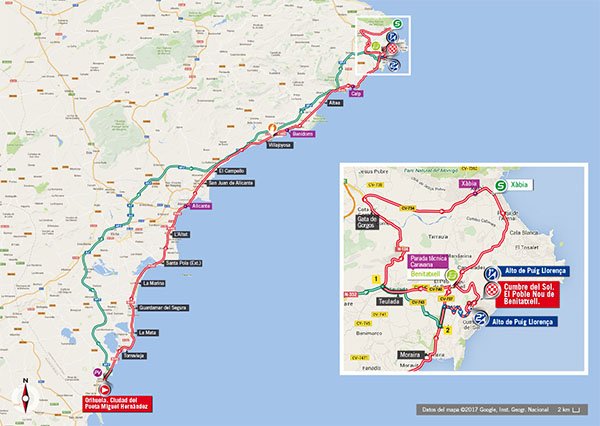Karte der Etappe Nummer 9 der Vuelta España 2017